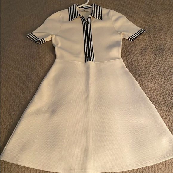 Sandro Cream Mini Dress with Black Stripes - Picture 1 of 3